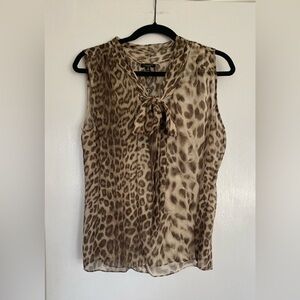 Talbots Animal Print Tie-Neck Sleeveless Blouse - Brown